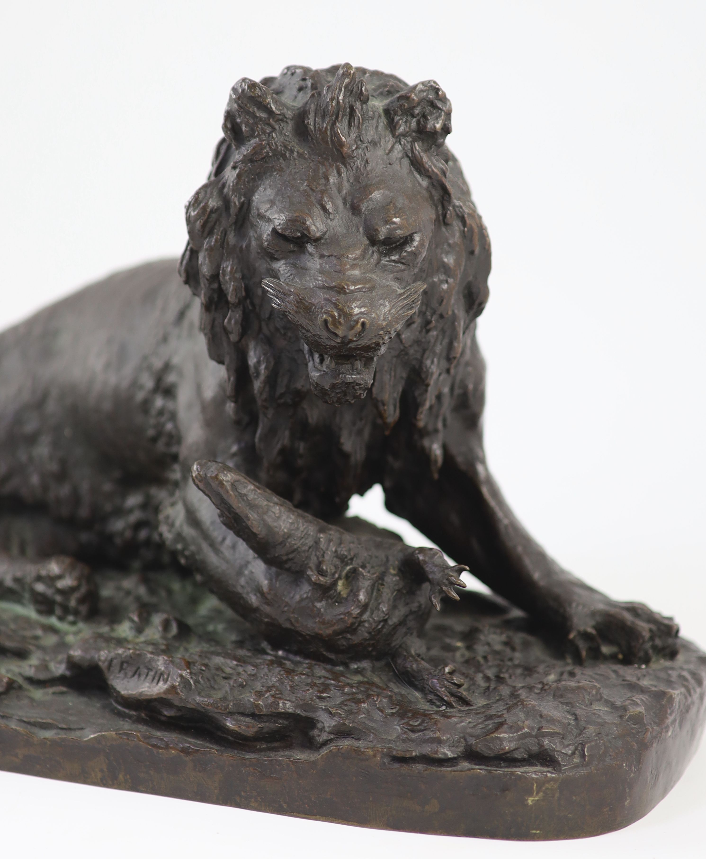 Christopher Fratin (1801-1864). An animalier bronze model 'Lion capturant un gavial', length 45cm height 26cm